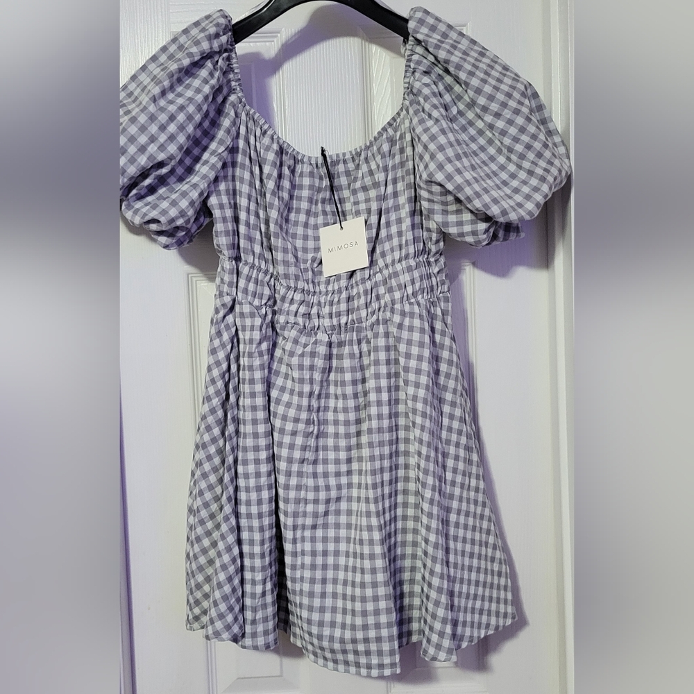 MIMOSA | Gingham Dress | Gray and White | Size M - Picture 7 of 9